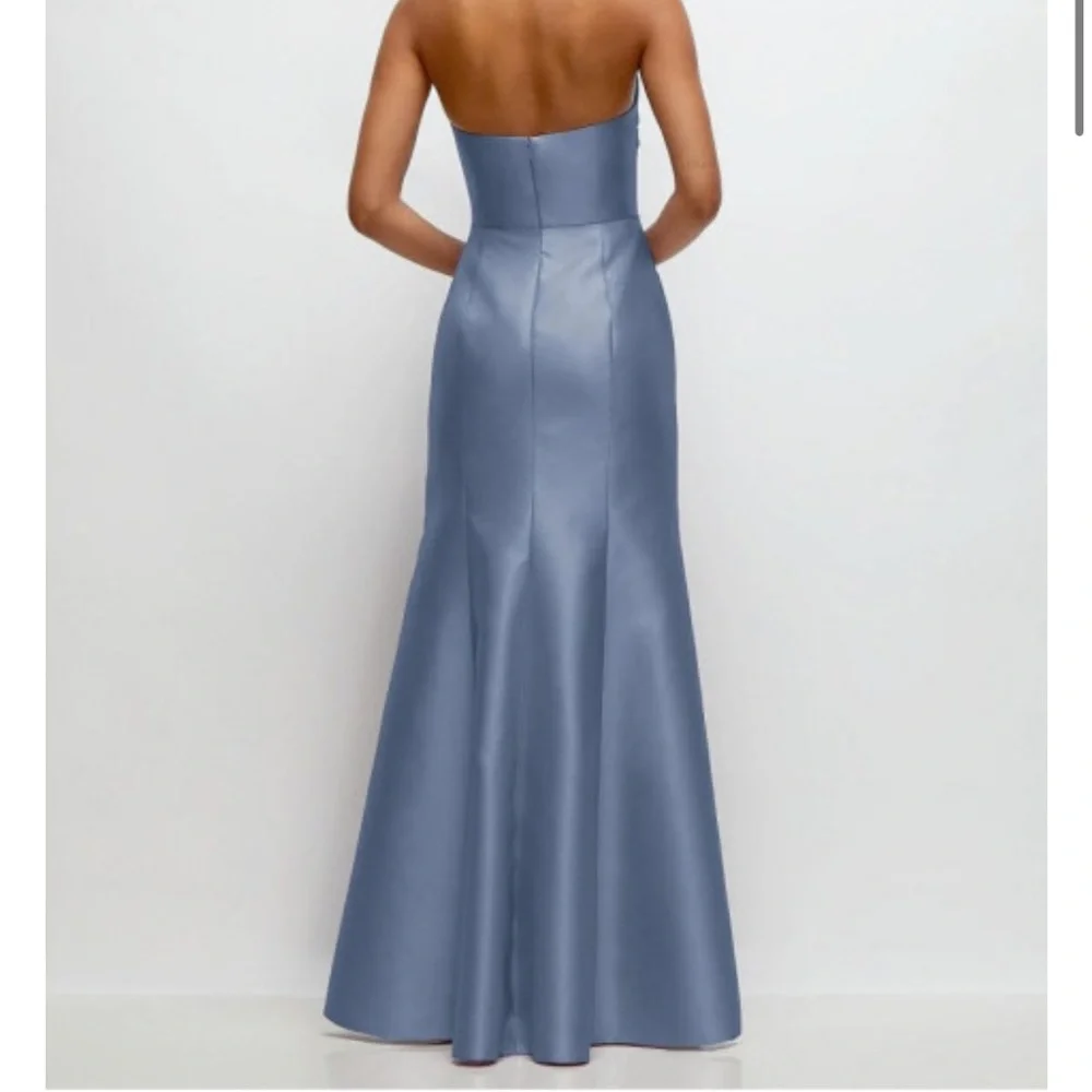 ALFRED SUNG Strapless Satin Maxi Gown in Dusty Blue - Picture 2 of 6